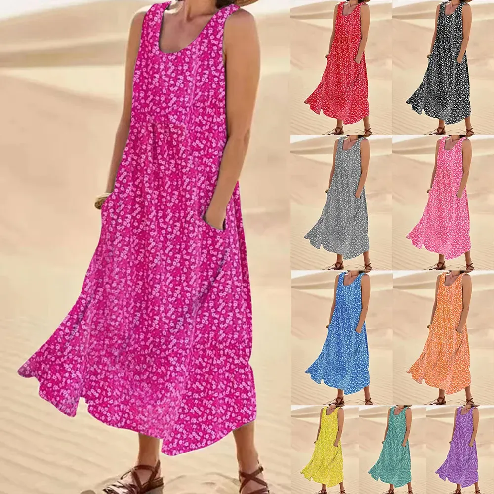 🔥(BUY MORE SAVE MORE)2023 New Pocket Sleeveless Swing Floral Dress
